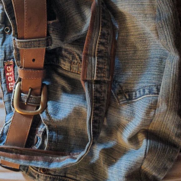 Jean Shoulder Purse Belt Pockets Moto England Home Made Unique 1990s Denim - Picture 12 of 12
